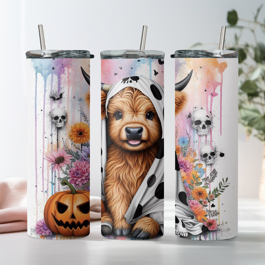 Halloween Cute Spooky Highland Cow Tumbler 20oz